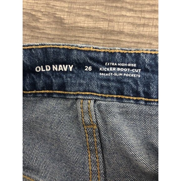 Old Navy Extra High Rise Kicker Boot Cut Button Fly Jeans W26 - Picture 5 of 7